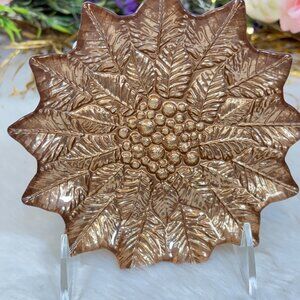 Turkish Glass Holiday Poinsettia Gold Glass Appetizer Cake Plates Set of 4 New